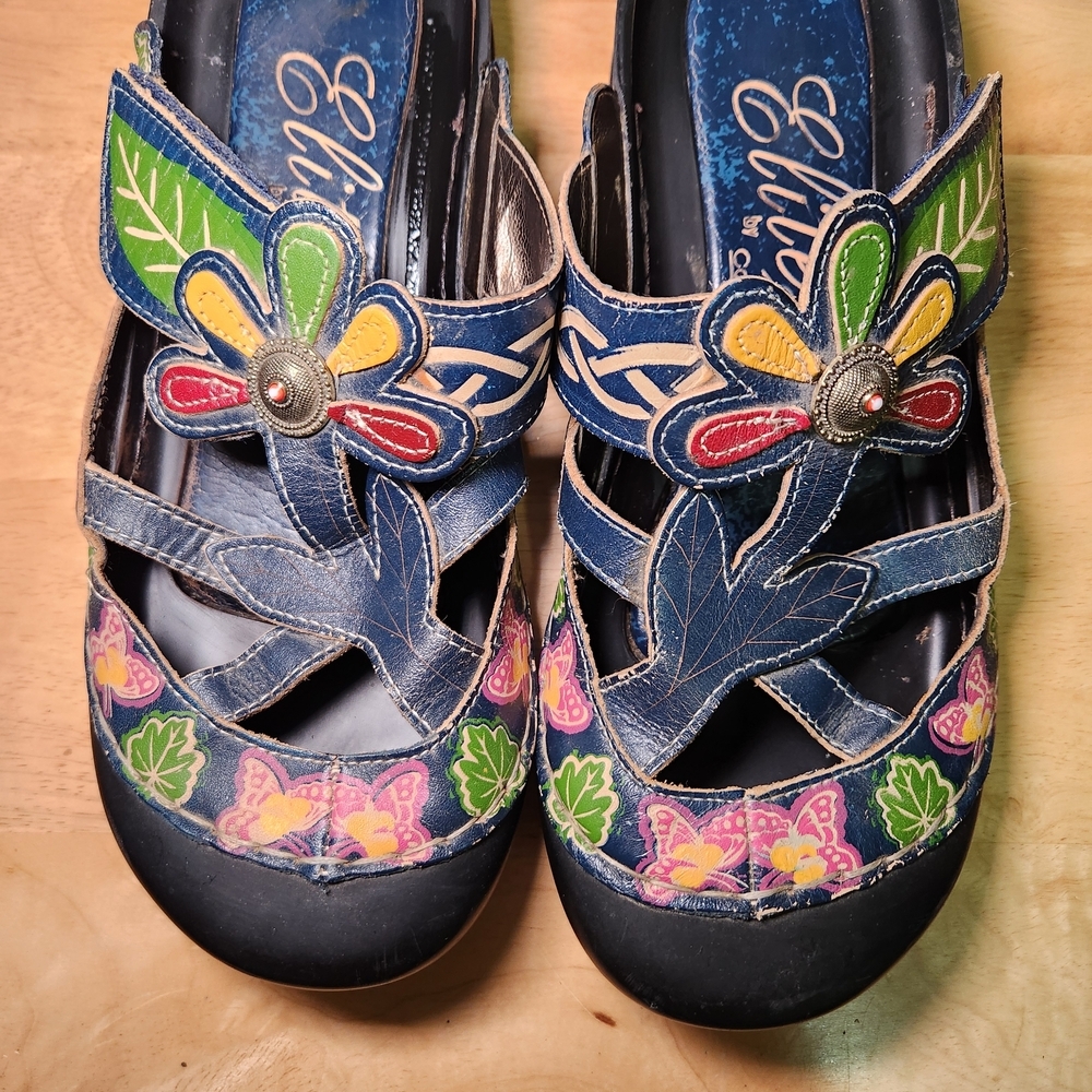 Bright Floral Cut Out Leather Fairy Clogs Cottagecore Forest Size 7.5